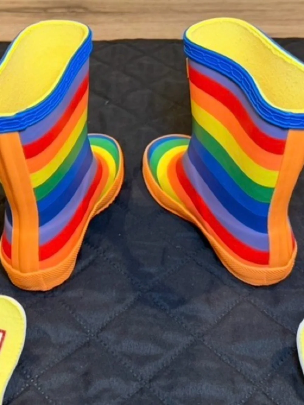 Hunter Kids Rainbow Striped Rain Boots with Yellow Lining